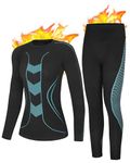 Roadbox Women's Thermal Underwear Ultra Soft Base Layer Long Johns Top & Bottom Set Cold Weather Skiing Hunting Workout Black-Blue