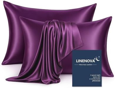 LINENOVA Silk Satin Pillowcases for Hair & Skin 2 Pack – Luxurious Mulberry Silk-Feel Pillow Cases, Anti-Frizz & Wrinkle-Free, Cooling & Breathable - Standard 48x74cm Plum Purple