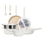 JEETEE Ceramic Cookware Set, 16 PCS Pots and Pans Set Non Stick with Removable Handles, Non Toxic Induction Kitchen Cookware Sets, Dishwasher/Oven Safe PFAS/PTFE/PFOA Free Cream