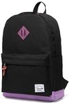 Backpack for Teen Girls, Vaschy Unisex Classic Water Resistant School Backpack Fits 14Inch Laptop (Black Purple)