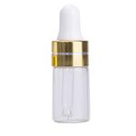 Dropper Bottles - 100Pcs 3ml Clear Mini Essential Oil Bottles with Eye Dropper Dispenser for Perfumes Cosmetic Liquid Aromatherapy Chemistry Lab Sample Storage Jars Vial Containers (Gold Screw Cap)