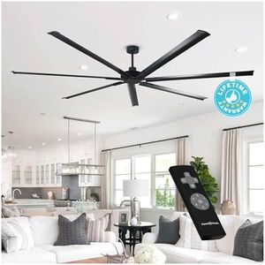 Black Ceiling Fans without Lights, 84 Inch Large Ceiling Fan No Light for Living Room Shop Porch Garage Indoor Outdoor, Remote Control, Reversible DC Motor, Timer, Ventilador De Techo, ETL