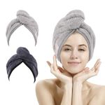 M-bestl Absorbent Microfibre Hair Towel Turban with Button Design to Dry Quickly,An-frizz and Luxury (2 Pack-Dark Gray& &Light Gray)