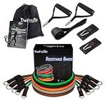 TheFitLife Exercise Resistance Bands with Handles - 5 Fitness Workout Bands Stackable up to 300 lbs, Training Tubes with Large Handles, Ankle Straps, Door Anchor Attachment, Carry Bag…