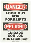 Accuform Signs SBMVHR110VP Plastic Spanish Bilingual Sign, Legend"Danger Look Out for FORKLIFTS/PELIGRO CUIDADO CON Los MONTACARGAS", 14" Length x 10" Width x 0.055" Thickness, Red/Black on White