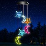 Green Thumbz Solar Wind Chimes for Garden - Indoor and Outdoor LED Hanging Decorative Patio Lights for Yard - Beautiful Moon Design Wind Chime, for Mom, Grandma, or Friends