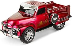 QFX Bluetooth 1953 Hot Rod Pickup Truck Replica Speaker, 3-inch Speakers, Hands Free Link, Built-in Microphone, FM Radio and LED Party Lights, Red - BT-1953-RED