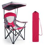 HIGH POINT SPORTS Camping Chairs with Shade, Heavy Duty Canopy Lounge Chair Sunshade Hiking Travel Chair with Cup Holder for Outdoor, Camping, Beach and Patio, Red