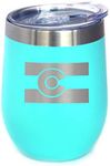 Bevvee Colorado Flag Wine Tumbler with Sliding Lid - Stemless Stainless Steel Insulated Cup - Cute Outdoor Camping Mug - Teal