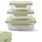 The Better Home Borosilicate Glass Lunch Box Set Of 3 (1040ml,680ml, 410ml) Tiffin Box For Office For Men Women |Lunch Box For Women School Kids |Microwave Safe Leak Proof Airtight Lunch Boxes (Green)