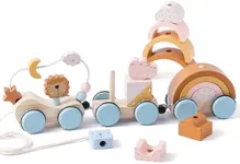 Wooden Train Toys Set Wooden Stacking Train for Toddler Animal Train Toy Montessori Toys for 1 2 3 Boy Girl Christmas Birthday Gift