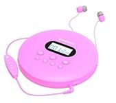 Oakcastle CD100 Rechargeable Bluetooth CD Player | 12hr Portable Playtime | In Car Compatible Personal CD Player | Headphones Included, AUX Output, Anti-Skip Protection, Custom EQ, CD Walkman (Pink)