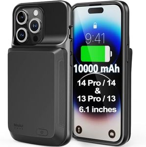 Battery Case for iPhone 14 Pro 14 13 Pro 13 10000mAh Battery Pack Charging Case Compatible with Wired Earphone & Sync-Data, Rechargeable Battery Extended Charger Case Black