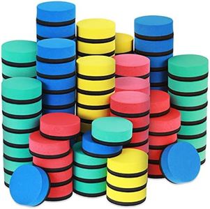 96 Pack Mini Dry Erase Erasers Bulk Magnetic Whiteboard Dry Erasers Classroom Supplies Whiteboard Chalkboard Cleaner for Teacher Kids School Office, 1.97 x 1.97 Inch (Round, Blue, Red, Green, Yellow)