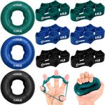 FitBeast Grip Strength Trainer, Finger Exerciser, Forearm Strengthener 9-Piece Kit, Hand Grip Strengthener Targeted Strength, Relief & Recovery, Deep Blue