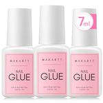 Makartt Nail Glue Extra Strong with Brush, 5s Dries Quickly, 3PCS Acrylic False Nail Glue For Nail Tips or Broken Nails, Long Lasting Nail Adhesive Glue for Fake Nails, No Nail Lamp Needed, (3 * 7ml)