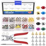 Glarks 200 Sets Leather Rivets Kit 5mm Double Round Cap Leather Rivets with 3Pcs Setting Tool Kit, 10 Colors Caps Leather Rivets and 2 Colors Metal Studs for Leather Craft Repairs Decoration