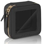 Prite Mini Clear Makeup Bag for Purse Cute Small Travel Cosmetic Bag for Women Waterproof Toiletry Bag Leather Makeup Pouch with Gold Zipper(Black)