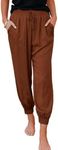 Dokotoo Womens Plus Size Summer Comfy Casual Loose Lightweight Drawstring Tie Elastic Waist Linen Jogging Jogger Pants Sweatpants for Women with Pockets Brown Small