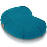 US Buckwheat Meditation Cushion - 15 in. Aqua Teal Organic Cotton Crescent Zafu. Adjustable, Carrying Handle & Machine Washable Yoga Pillow. Comfortable Pouf for Sitting On Floor