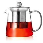 PluieSoleil 950ML Clear Glass Teapot with Infuser, Round Shape Infuser Tea Pot, Heat-Resistant Borosilicate Glass Strainer Teapot