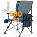 Timber Ridge Oversized Folding Camping Chair with Lumbar Support Adjustable High Back Heavy Duty for Adults Support up to 500lbs with Cup Holder, Cooler Bag, Side Pocket, Blue