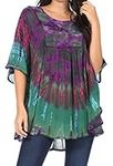 Sakkas 17031 - Sunia Tie Dye Caftan Sleeve Blouse | Cover Up - Green - OS