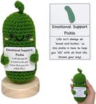 Handmade Emotional Support Pickled Cucumber Gift, Cute Knitting Cucumbe Doll with Positive Affirmation Card, Funny Pickle Stress Relief Squeeze Toys, Desk Decor Give to Friend