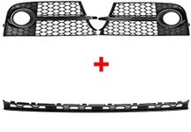 TOOWGM HONEYCOMB HEX Car Front Fog Light Grille Grill + Lower Center Grille For Audi TT MK2 S-LINE TTS 2011-2014 (Black)