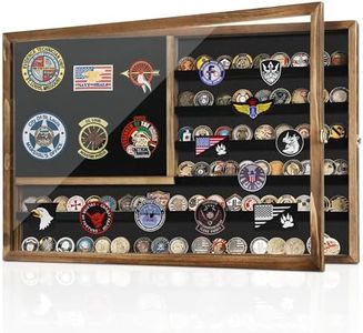 MOCAS Challenge Coin Display Case, 27.6"x 18.1"Lockable Military Coin Holder with Removable Board & HD Tempered Glass Door, Solid Wood Wall Mount Shadow Box(Large)