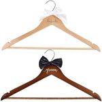 JOVGANK 2 Pack Bride Hanger, Wedding Hanger Gift, Wooden Bride and Groom Wedding Dress Hangers with Attached Bow Tie, Bridal Shower Gifts, Bridal Tuxedo Suit Wedding Gift for Couples