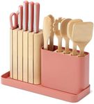 Caraway 14-Piece Kitchen Prep Set - Kitchen Knife Set & Wooden Utensil Set - Made With Premium German Steel Blades & FSC-Certified Birch Wood - Non-Toxic Materials - Includes Organizer - Perracotta