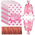 Zhanmai 200 Pack Cotton Candy Bags with Ties Large Bags for Cotton Candy with Print for Carnival Party Birthday Favor Kitchen Snacks Supplies, Pink, 18.5 x 11.5 in