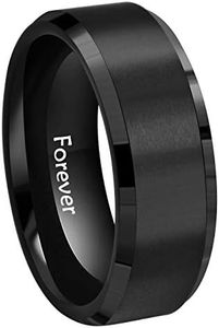 Crownal 8mm 6mm Black Tungsten Carbide Wedding Couple Bands Rings Matte Finish Center Engraved"Forever" Size 5 To 17 (8mm,11)