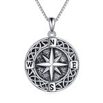 VONALA Compass Pendant Necklace 925 Sterling Silver Celtic Knot Jewellery Inspirational Friendship Graduation Travel Gifts for Men Husband