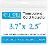 Will Well ID Badge Holders with Holes for Lanyards and Keyrings - Horizontal Clear Plastic 3.7" x 2.5" Inner Size Sleeves Fit Up to 3 Cards, 0.8mm Thick Waterproof Resealable Zip Type - 6-Pack