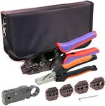 HKS Coax Ratchet Crimping Tool Kit for Coaxial RG Cable RF Connector with 5 Changeable Dies, Rotary Coaxial Cable Stripper/Cutter and Stripper/Cutter Piler