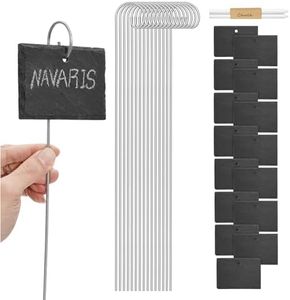 Navaris Slate Plant Labels (15 Pieces) - Garden Marker Label Signs with Stakes - Markers for Plants, Vegetables, Herb Gardens - with Chalk Pencils - Rectangular