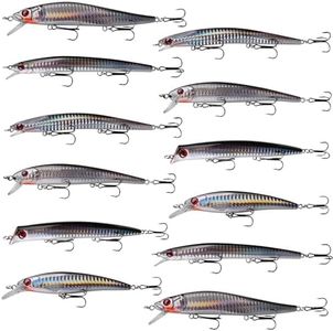 Topwater Fishing Lure Kit,Surf Fishing Diving Hard Baits Plugs Minnow Jerkbaits Sinker Lure Set Saltwater Popper Plug Lure with Treble Hooks Fishing Tackle Kit 12pcs