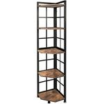 Becko Corner Shelf 5 Tier Industrial Corner Bookcase Plant Stand Storage Rack Display Rack for Home Office (Rustic Brown)