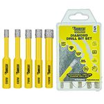 5 x SabreCut SCRDDB002 5mm, 6mm, 7mm, 8mm & 10mm Quick Change Long Life Self-Cooling Self Sharpening Diamond Drill Bits For Cement Porcelain Granite Marble Compatible with Bosch Dewalt and Others