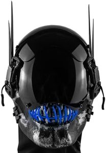 Cyberpunk Skull Mask with LED Light Gothic Cyber Mask for Men, Techwear mask, Halloween Cosplay Costume Accessory (Blue)