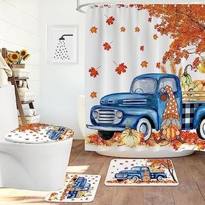 pinata Fall Bathroom Rug, Fall Bathroom Decor, Bath Rug Set, Toilet Lid Cover, Bluetruck Gnome Shower Curtain 72x72