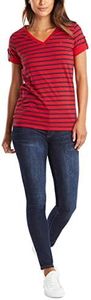 Nautica Women's Easy Comfort V-Neck Striped Supersoft Stretch Cotton T-Shirt, Nautica Red, Medium