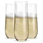 Prestee 48pk (Heavy Duty) Stemless Plastic Champagne Flutes, 9 Oz - Clear Plastic Wine Glasses - Shatterproof Mimosa Bar Supplies - Disposable Cocktail Glasses - New Years Eve Party Supplies 2024