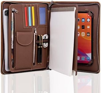 Genuine Leather Portfolio Folder, iPad Portfolio Case for iPad Pro 12.9 (2018&2020&2021), Business Portfolio Notebook for Women, Padfolio Zipper for Men, Business Folders