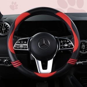 HighnessHwoo Car Steering Wheel Covers for Women Padded Carbon Fiber PU Leather Cute Auto Interior Accessories for Vehicle, Sedan, Universal, Anti Slip, Red, Standard Size 14.5-15"(37-38cm)