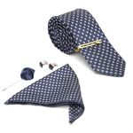 LOUIS STITCH Mens Aegean Blue Italian Silk Necktie Set Incl Pocket Square Cufflinks Golden Tiepin Brooch American Style Formal Tie Gift Set for Men (TEBU028GP)