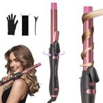 Extra-Long Barrel Rotating Curling Iron with Short Clamp, Automatic Curling Iron 1 Inch Creates Loose Curls – for Medium and Long Hair, High Heat 410°F, Instant Heat up, Double Ceramic, Dual Voltage