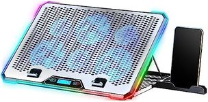 KYOLLY Aluminum Alloy Laptop Cooling Pad，RGB Gaming Laptop Cooler with 6 Quiet Cooling Fans for 15.6-17.3 inch laptops, 9 Height Stand, LCD Screen, 4 USB Ports with 1 3.0HUB 2 2.0HUB, Lap Desk Use